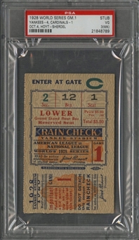 1928 World Series Game 1 Yankees vs. Cardinals Ticket Stub - PSA VG 3 (MK) (Babe Ruth W.S. Number 9 of 10)